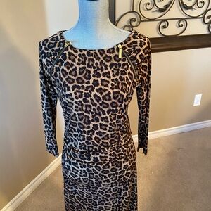 Michael Kors Brown Sheath Dress Long Sleeve Crew Neck